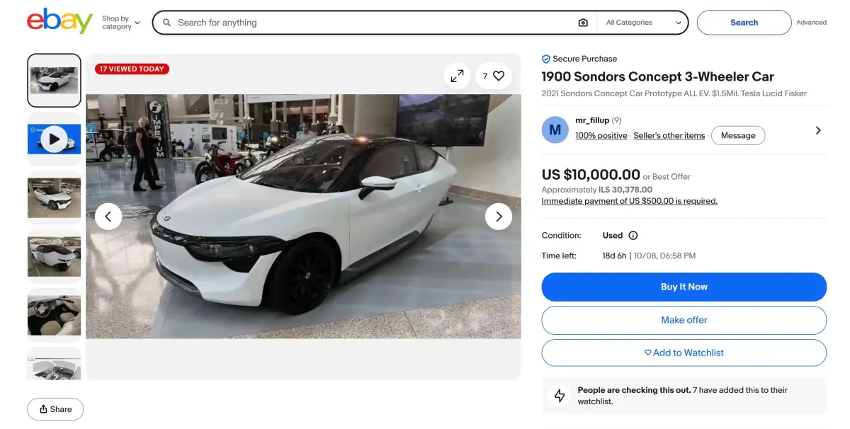 Забутий триколісний електромобіль SONDORS виставили на продаж за копійки