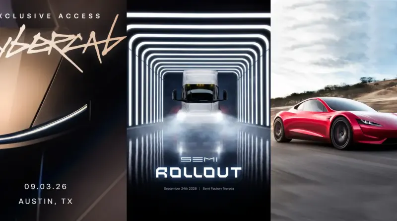Tesla готує потрійний реліз у вересні: автономне Cybercab, вантажівка Semi та гіперкар Roadster